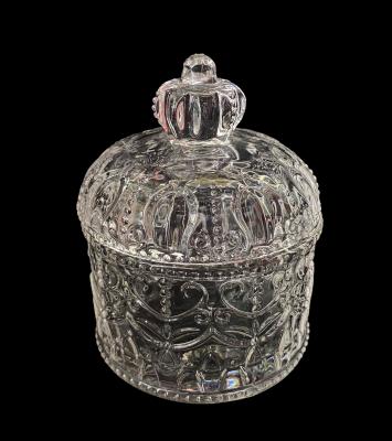 China 2021 viable new crown glass sugar bowl with lid for wedding holiday for sale