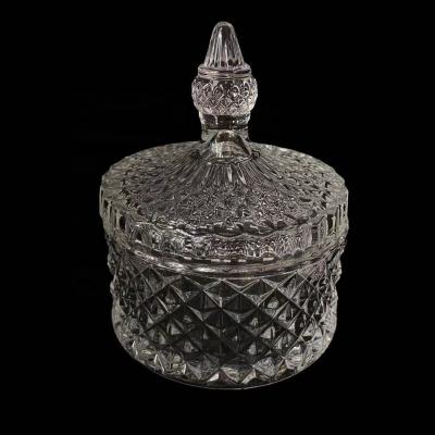 China Sustainable 2021hot Glass And Diamond Candy Jar With Lid For Wedding Holiday Home Items for sale