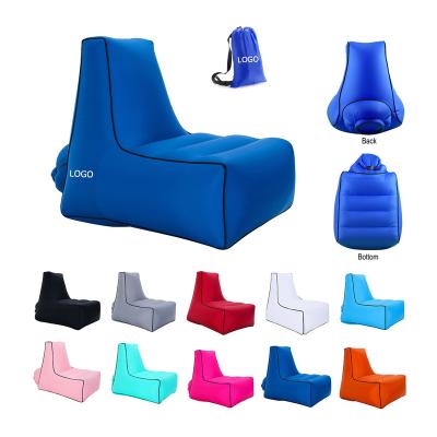 China Logo Printed Outdoor Custom Plastic Camping Beach Couch Inflatable Air Camping Bag Sofa Bed Folding Portable Sleeping Chair for sale