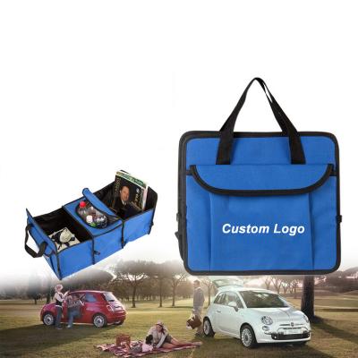 China Custom Logo Printing Heavy Duty Luxury Foldable Logo Printing Car Trunk Organizer With Insulated Cooler Portable Packing Bag Storage Bag for sale