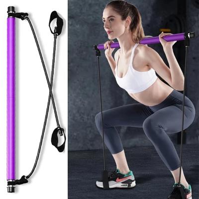 China Durable Pilates Bar Kit With Resistance Band Yoga Pilates Stick Pull Rope Portable Muscle Toning Home Gym Bar Pilates for sale