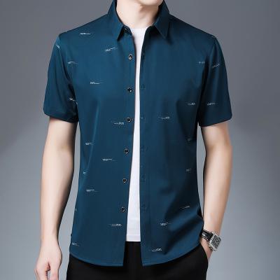 China 2021 summer new men's breathable cardigan with thin lapel shorts bottom sleeve shirt men and ironing casual shirt for sale