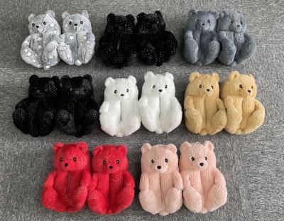 China Fashion Trend Design New Furry Bear Shoes Indoor Outdoor Fur Slippers Plush Bedroom Slippers Glow At Night Teddy Bear Slippers Luminous for sale