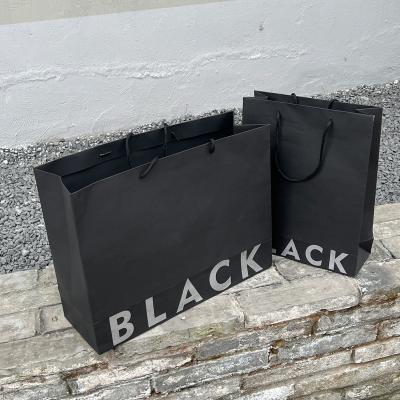 China Factory Recyclable Cardboard Cardboard Paper Board Custom Bag Clothing Black Gift Boutique Shopping Bags With Cotton Handles for sale