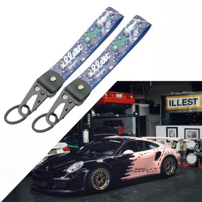 China Fashionable High Quality JDM Style Theft Double Sided Nylon Cloth Key Ring Tag Illest Logo Car Key Chain for sale