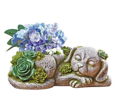 China China Garden Dog Figurine Moss Covered Flower Pot for sale