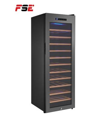 China 138L Car Single Zone Compressor Wine Cellar Refrigerated 46 Bottle Wooden Wine Cooler Cabinet For Hotel Bar for sale