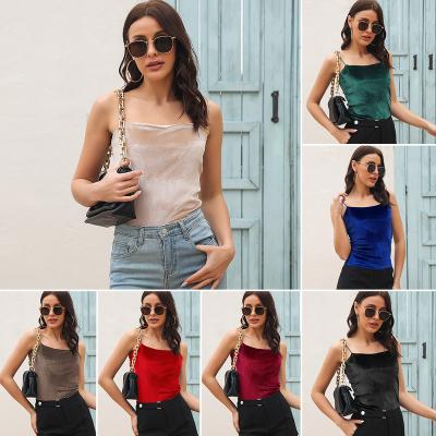 China Anti-pilling Pleuche Stretching Summer Somen Strap Sexy V-Neckline Off The Shoulder Sequin Tank Top For Ladies for sale