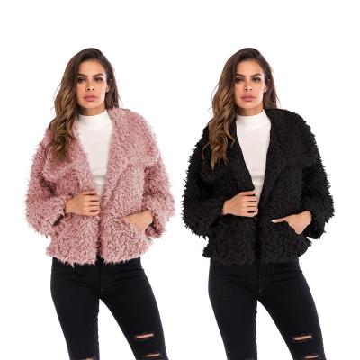 China Women Winter Sustainable Fashion Warm Long Sleeve Loose Plush Coat Jacket for sale