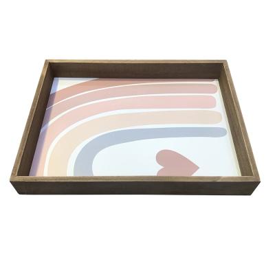 China Wooden MDF Food Painted Hotel Tea Serving Tray Tray Custom Rectangular Shape Decorative for sale