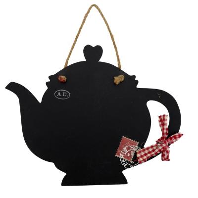 China Cheap Mini Chalkboard Teapot Shape Kids Menu Decorative Wall Note Blackboard Hanging Wooden Signs Decoration for sale