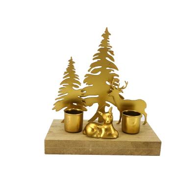 China Xmas Home Metal Decoration 3D Golden Christmas Tree/Decorative Candle Holder Holder Office Home Gift Small Candlestick Deer Decor for sale