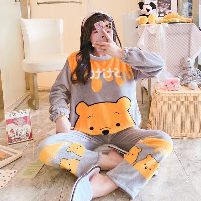 China To keep winter warm 2022 new brand cartoon flannel women's pajamas coral down winter heavy lady's nightgown for sale