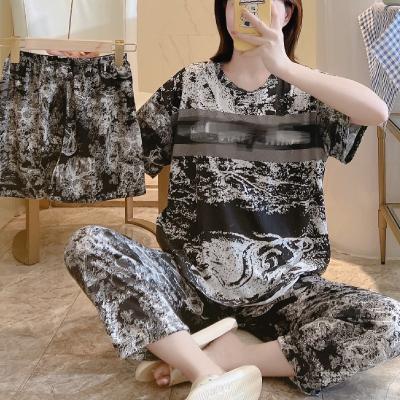 China 2022 new breathable shorts, women's summer three-piece pajamas of pants and pajamas, shorts and short sleeves set for sale