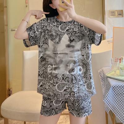 China QUICK DRY pajamas for women set 2022 new women's short sleeve shorts a variety of round collar sets milk silk women's pajamas brand for sale