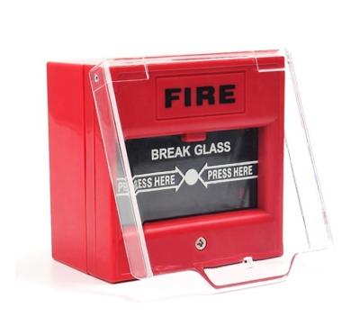 China 13 Years Factory Cut Out Glass Button Emergency System Fire Alarm With Cover 86(L) X 86(W) X 51(H)mm for sale