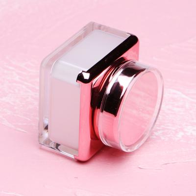 China Acrylic Plastic Square Cream Jar 5g 15g 40g Cosmetic Pink Cosmetic Packaging for Lip Balm Container for sale