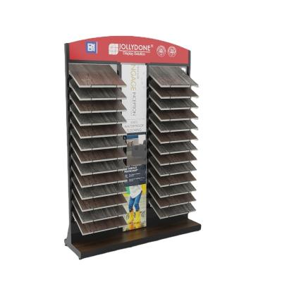 China Retail Shops Manufacture Supplier Tilt Customizable Multilayer Marble Double Stone Wooden Floor Tile Display Rack For Showroom for sale