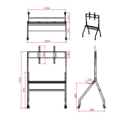 China Adjustable Detachable Smart Department Metal LED Screen TV Cart For Meeting Room. for sale