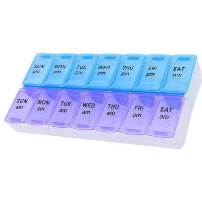 China Large Storage Box XL Plastic Daily Pill Organizer 2 Times Day Extra 7 Day Pill Box AM P.M. Weekly Night Vitamin Holder for sale