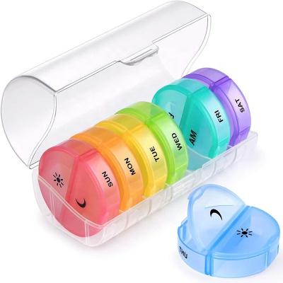 China Plastic Storage Box Pill Box 2 Times A Day AM P.M. Weekly Pill Organizer With Pocket 7 Daily Case To Hold Vitamin, Medicine, Medication for sale