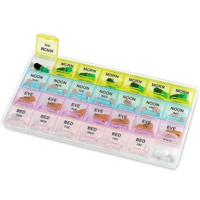 China Portable BPA Free Plastic Storage Box and Travel Friendly Pill Boxes Large Case Pill Organizer with Weekly 4-Times-A-Day and Daily Compartments for sale