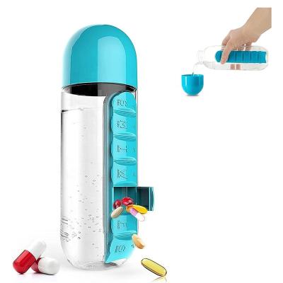 China Plastic 7 Day Pill Case Portable Organizer 7 Day Planner Travel Pill Drink Cup Pill 2 in 1 Pill Box Cup 600ml Water Bottle Detachable Spirit for sale