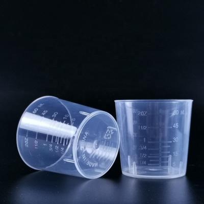 China Custom Logo 30ml 60ml Plastic Measuring Cups Scale Stocked Transparent Cups Clear Epoxy Mixing Cups for sale