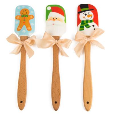 China New Arrival Christmas Gift Silicone Cake Scraper Viable Silicone Spatulas With Wooden Handle for sale