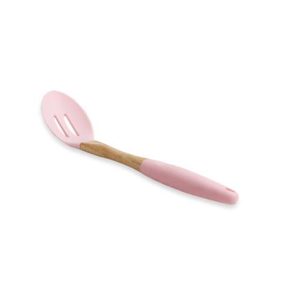 China Sustainable Professional Supply Wooden Kitchen Cooking Silicone Slotted Spoons Kitchen Utensil Cooking Tool for sale