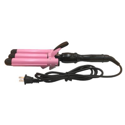 China Factory Supply 3 Barrel Design Negative Ion Hair Care Ceramic Ionic 360 Degree Rotating Three Barrel Pink Hair Curler for sale