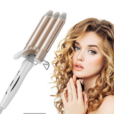 China Portable 3 Barrel Design Private Label 360 Degrees Rotating Long Barrel Hair Curler Mini Iron For Hair Spiral Rotating Salon for sale