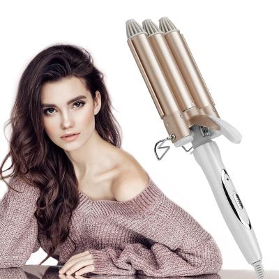 China Design Professional 3 Barrel 3 Barrel Wave Curling Iron Wand With LCD Temperature Display Wave Hair Curling Iron for sale