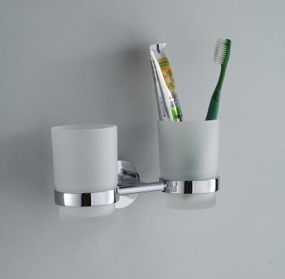 China Double Wall Modern Zinc Alloy Hanger Toothbrush Tumbler Cup Holder Glass Toothbrush Holder For Bath for sale