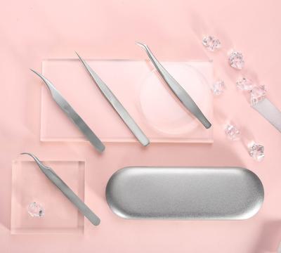 China Comfortable Grip Wholesale Korea Style Private Label Volume Extension Kit Pointed Rose Gold Titanium Color Lashes Eyelash Tweezers for sale