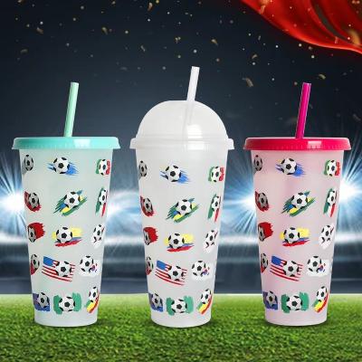 China New Modern Sale Soccer Mug Branded Printing Milk Tea PP Reusable Cold Drink Coffee Mugs With Lids for sale