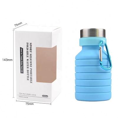 China Modern Custom Logo 18oz Outdoor Sports Bottle Collapsible Collapsible Water Bottle Silicone Water Bottles With Carabiner for sale