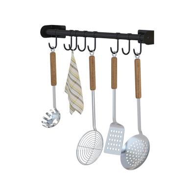 China Modern Kitchen Utensil Stainless Steel High Performance Rod Wall Hook Hanging Rail with 5 Sliding Hooks for sale