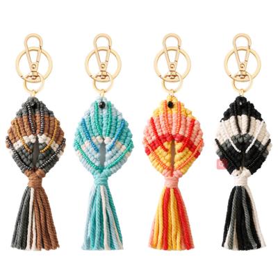 China Faux Fur Ball Pom Pom Chains Customized Straw Bag Cartoon Koi Fish Handmade Macrame Cotton Carp Bohemian Macrame Rope Chain Keychain for sale