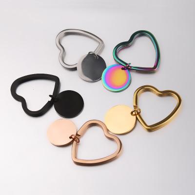 China Faux Fur Ball Pompom Chains Personalized Sublimation Stainless Steel Mute Heart Shaped Key Chain Round Tag Laser Lettering Charm Car Key Chain Holder for sale