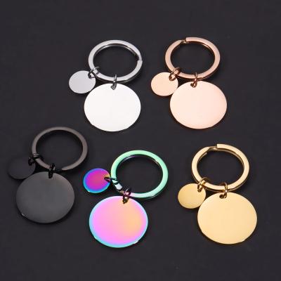 China Faux Fur Ball Pompom Chains Sublimation Stainless Steel Round Mute Custom Key Chain Diy Laser Engraving Logo Car Key Charm Holder for sale