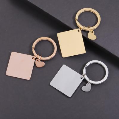 China Faux Fur Ball Pompom Chains Personalized Stainless Steel Mute Key Chain Square Sublimation DIY Laser Engraving Letters Heart Charm Key Chain for sale