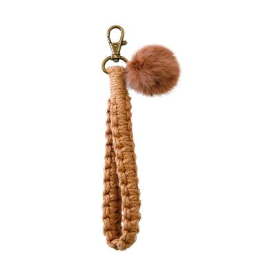 China Faux Fur Ball Pompom Chains Handmade Woven Braided Bag Keychain Holder Keychain Hairy Womens Hairy Womens Key Chain Bracelet Boho Pom Pom Pom Pom for sale