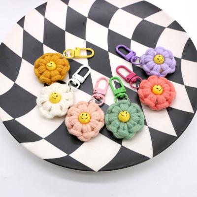 China Faux Fur Ball Pompom Chains Boho Handmade Cotton Rope Braided Small Cute Simple Smiley Face Expression Pendant Car Keychain Flower Key Chain Cartoon for sale