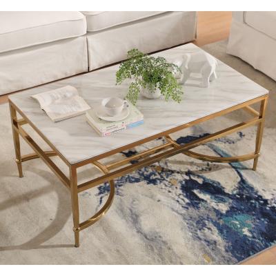 China Modern luxury square center coffee table stainless steel coffee table gold end table with marble tops for sale