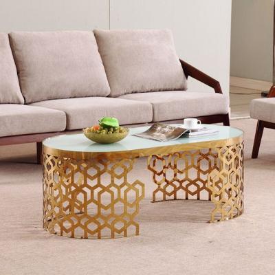 China Coffee table living room tea table modern luxury gold stainless steel coffee table end table with marble tops for sale