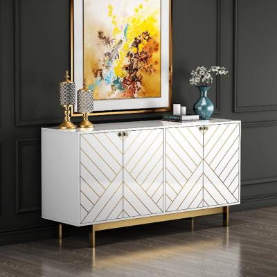 China Modern Luxury White Side Decorative Coffee Table Table Side Cabinet Stainless Steel Gold Frame Table With Drawer for sale