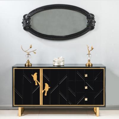 China Modern luxury black coffee table side table set decorative cabinet stainless steel frame gold table with drawer for sale