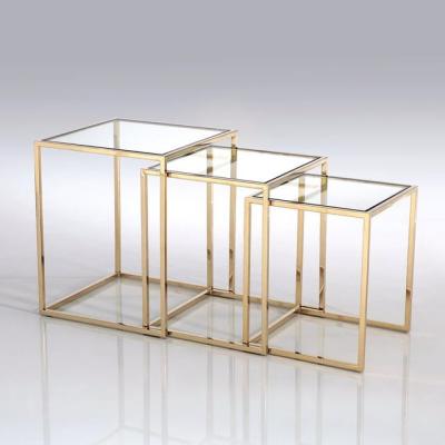 China Cheapest Square Coffee Table Table Set 3 Pieces Stainless Steel Gold Coffee Table With Tempering Glass Tops for sale