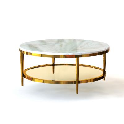 China Hot Sale Modern Luxury Round Center Table Coffee Table Stainless Steel Gold Coffee Table With Marble Tops for sale